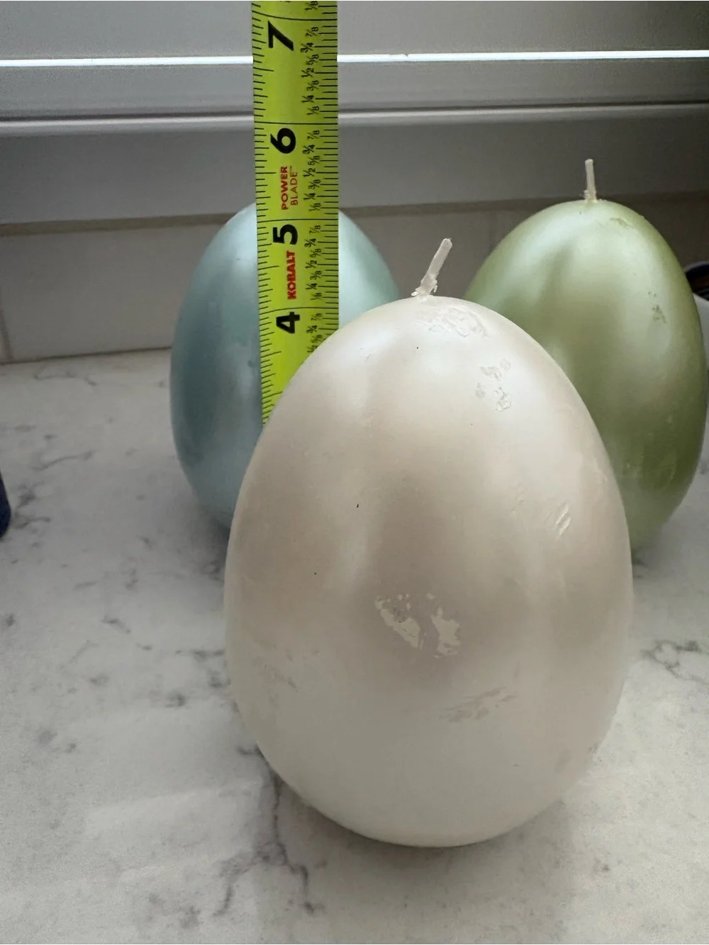 Pottery Barn Set of 3 Metallic Egg Candles - Pearl, Mint & Pale Blue